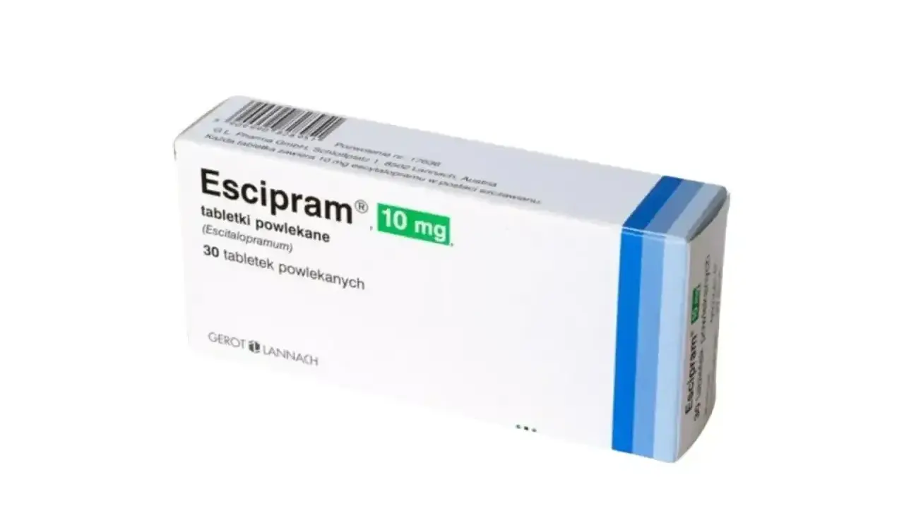 Opakowanie leku Escipram 10 mg, zawierające 30 tabletek powlekanych. Stosowany tamispras na co? Na depresję i zaburzenia lękowe.