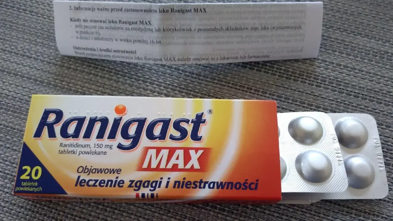 Opakowanie leku Ranigast MAX, 20 tabletek powlekanych, na zgagę i niestrawność. Czy lepszy ranigast czy polprazol?