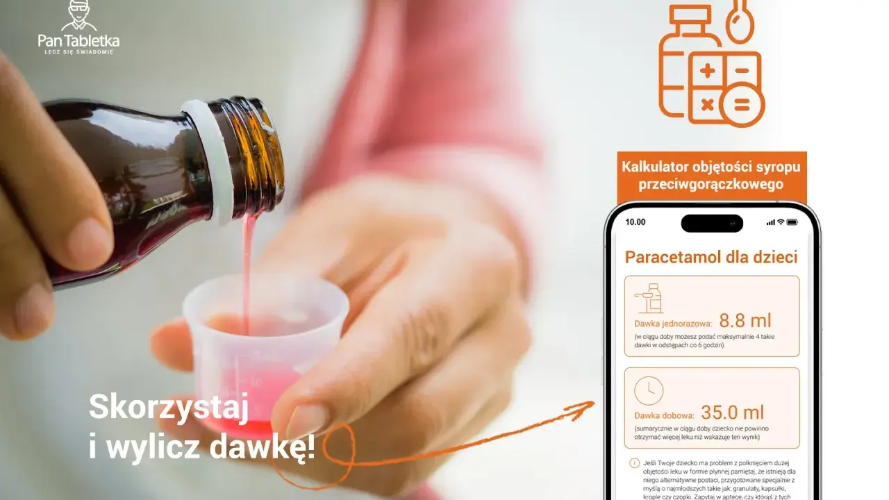 Czy paracetamol jest przeciwzapalny? Kalkulator dawki syropu przeciwgorączkowego pomoże Ci obliczyć odpowiednią ilość leku dla dziecka.