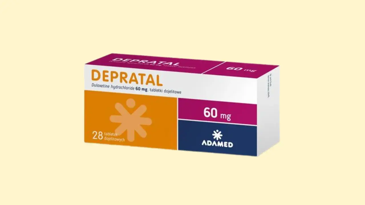 Opakowanie leku Depratal 60 mg, zawierające 28 tabletek. Stosowany w leczeniu, ale warto pamiętać o potencjalnych **depratal skutki uboczne**.