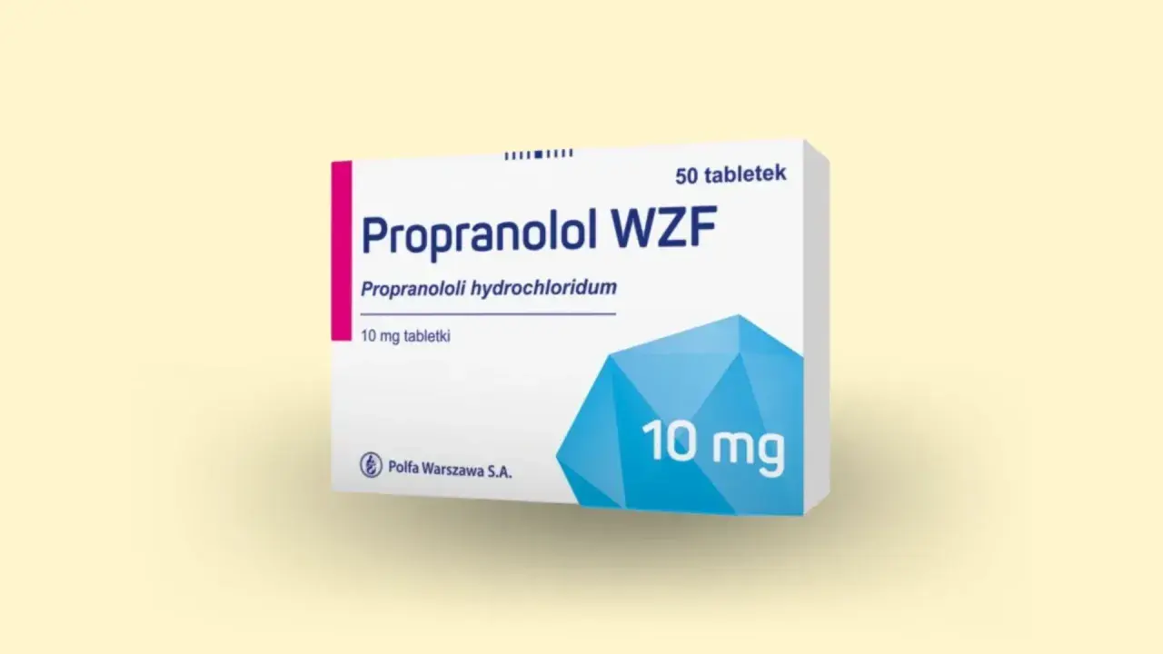 Opakowanie leku Propranolol WZF 10 mg tabletki. Stosowany na nadciśnienie, arytmię, drżenie.