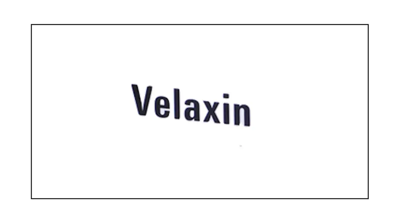 Napis "Velaxin" na białym tle. Informacje o leku, w tym potencjalne velaxin skutki uboczne, są kluczowe dla pacjentów.
