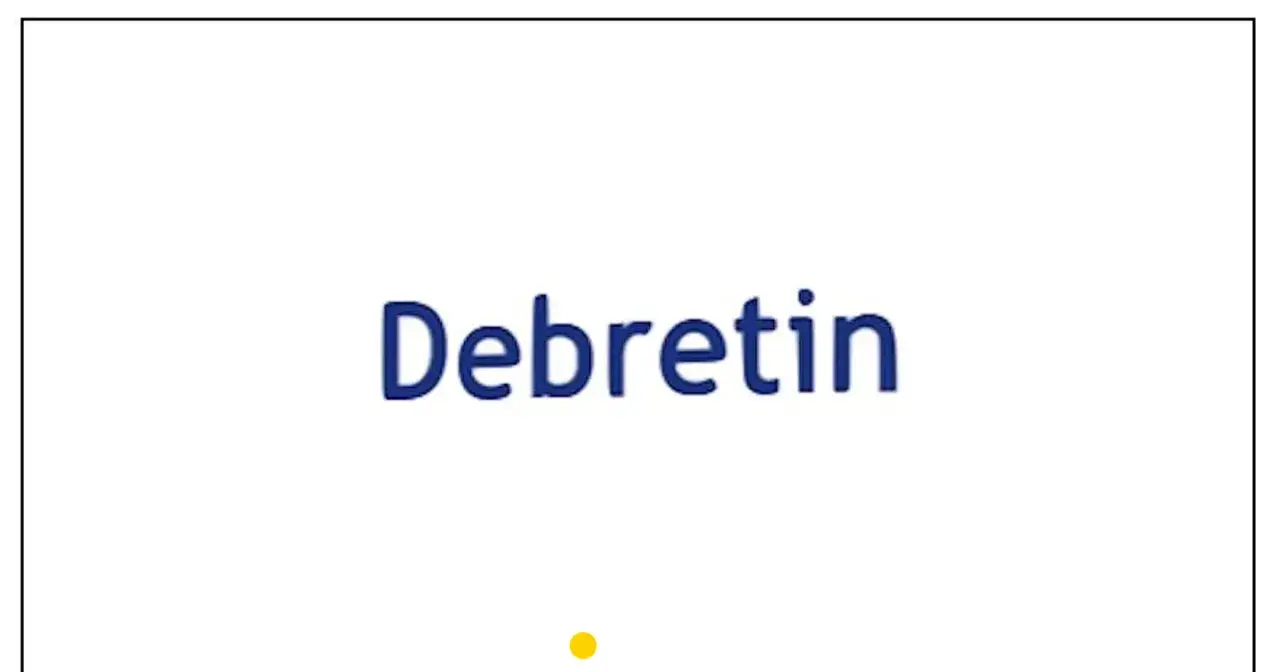 Niebieski napis "Debretin" na białym tle. Czy przyjmować Debretin przed czy po jedzeniu?