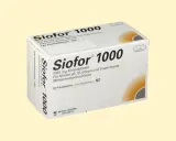 Opakowanie leku Siofor 1000 mg, zawierające 120 tabletek powlekanych z metforminą. Stosowany u dzieci od 10 lat i dorosłych.
