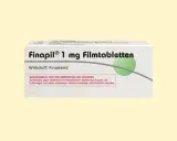 Opakowanie leku Finapil 1 mg z substancją czynną finasterydem. Stosowany u mężczyzn, ostrzeżenie dla kobiet w ciąży.