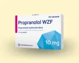 Opakowanie leku Propranolol WZF 10 mg tabletki. Stosowany na nadciśnienie, arytmię, drżenie.