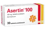 Opakowanie leku Asertin 100 mg, zawierającego sertralinę. Przed zastosowaniem należy zapoznać się z ulotką, aby poznać potencjalne asertin skutki uboczne.