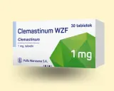 Opakowanie leku Clemastinum WZF 1 mg. Informacje o dawkowaniu można znaleźć w ulotce.