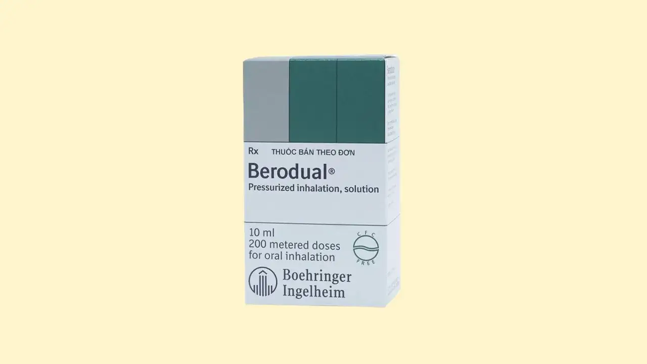 Opakowanie leku Berodual na co? To inhalator ciśnieniowy, roztwór do inhalacji doustnej, 10 ml, 200 dawek.