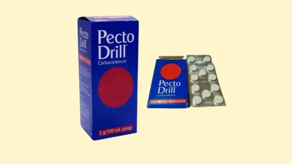 Pecto Drill tabletki do ssania i syrop. Opakowania leku na kaszel.