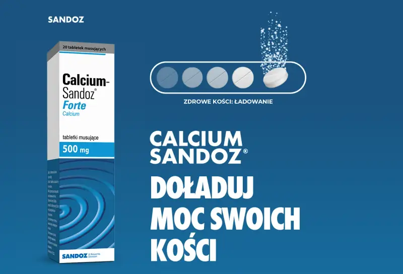 Calcium Sandoz Forte to lek na mocne kości. Tabletki musujące 500 mg.